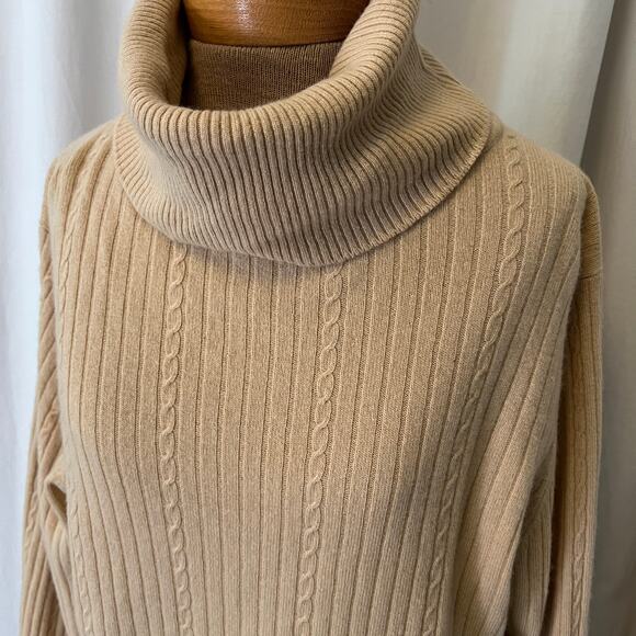Vintage Scottish Cashmere camel beige turtleneck ribbed knit luxury pullover - Picture 3 of 11